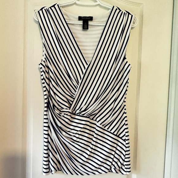 WHBM Women's Sleeveless V-Neck Cross-over Top with Royal Blue Stripes Sz M EUC - Picture 1 of 5